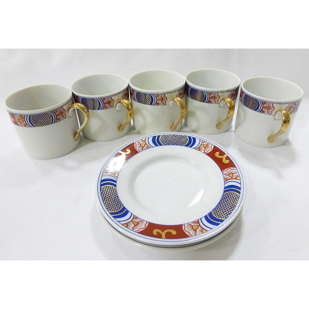 Vtg Fitz & floyd Nishik tea espresso coffee mug set of 5 cup 2 plates farmhouse‎
